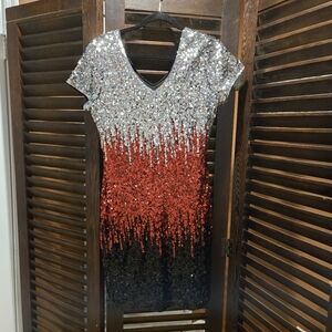 Silver and Red Sequin Dress
